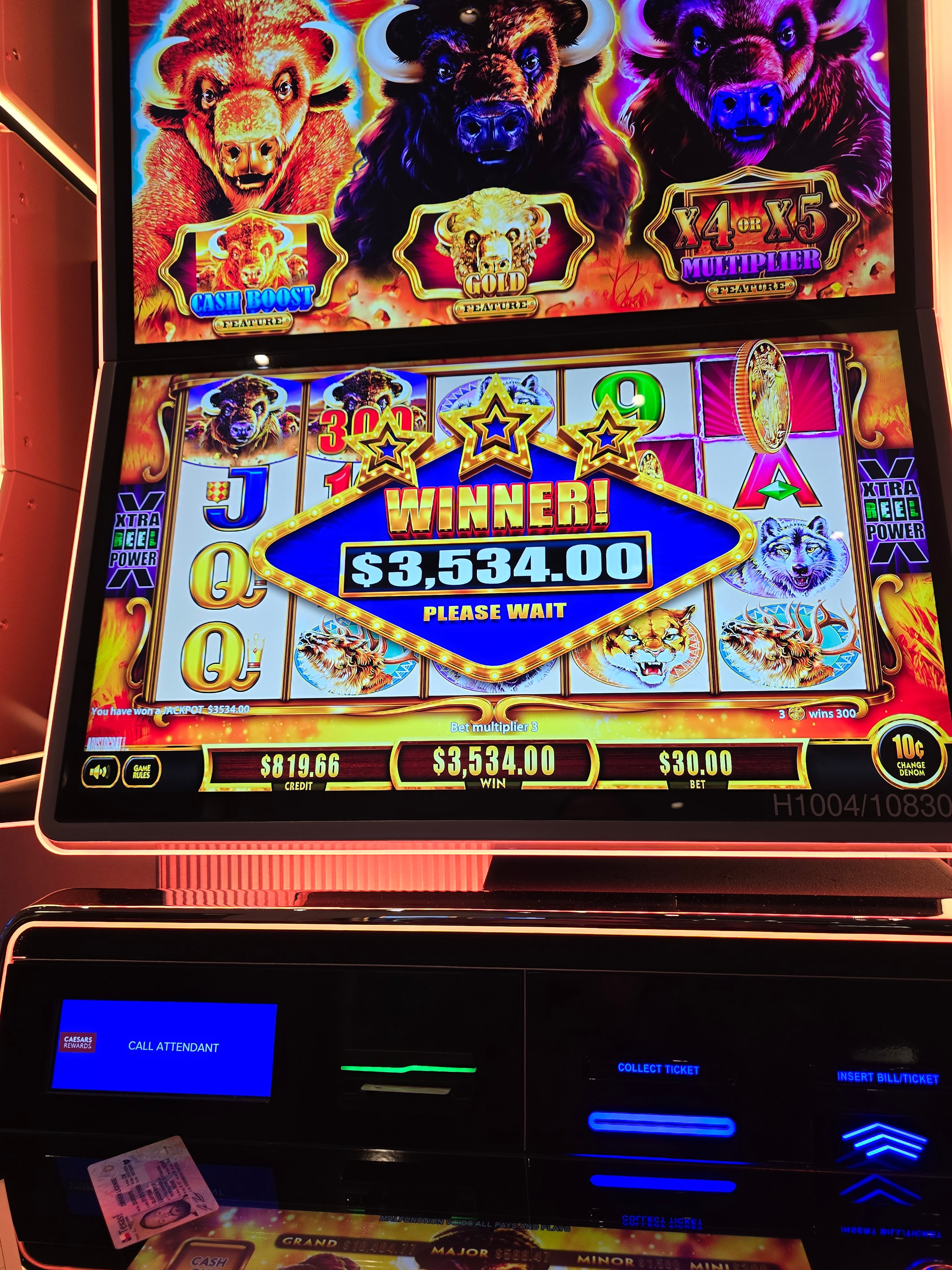 Xtra Reel Power slot machine winner showing $3,534.00