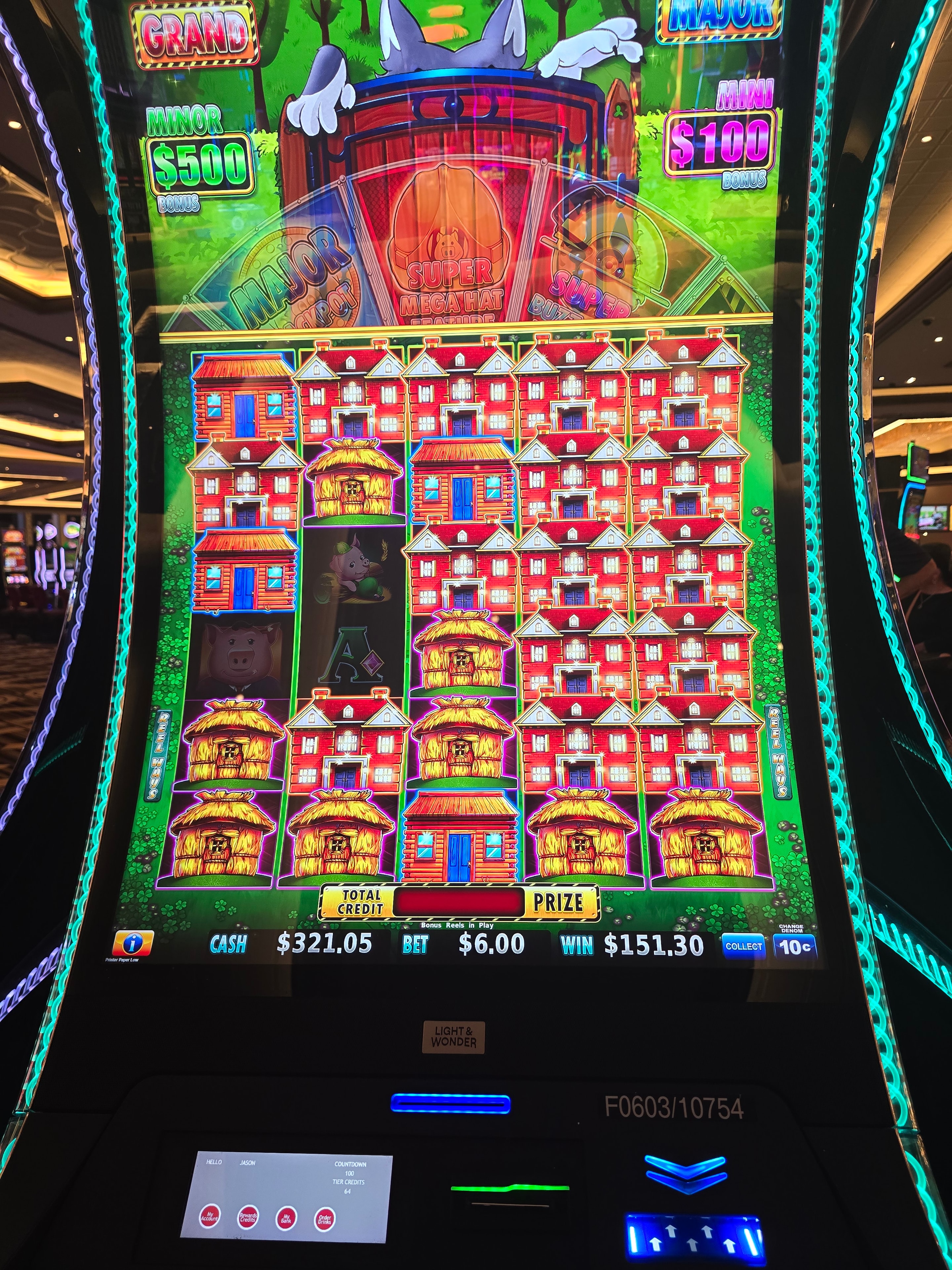 Super Mega Pig slot machine showing $151.30 win